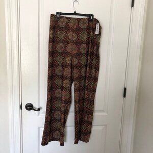 Cider Womens Floral Boho‎ Patterned Pants Wide Leg Pull-On Size 2XL Brown NWT